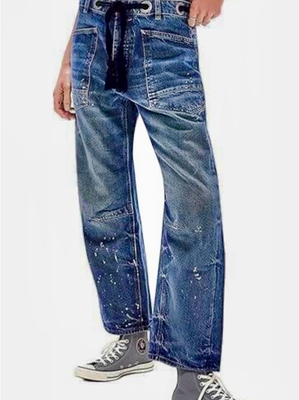 SOLD Barrel Boyfriend Jeans with Paint-Splatter Design Detail